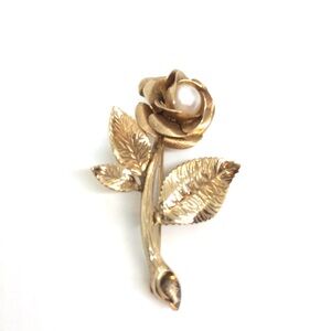 VINTAGE WINARD 12K GF GOLD FILLED PEARL BROOCH PIN ROSE ETCHED SIGNED